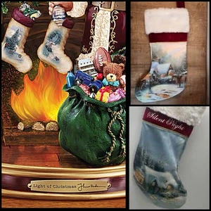 Vintage Thomas Kinkade 2er Set Stille Nacht und Weihnachten Willkommen Strümpfe - Bild 1 von 15