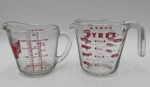 Pyrex & Anchor Hocking 2 Tassen Klar Rot Glas Messbecher Hergestellt in den USA - Bild 1 von 10