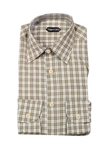 Camisa de vestir TOM FORD marrón a cuadros talla 40/15,75 EE. UU. nueva con etiquetas - Imagen 1 de 3