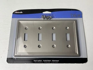 Interruptor de luz de placa de pared de metal níquel cepillado decoración Amerelle 4 palancas - Imagen 1 de 2