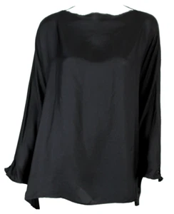 Blusa DANIELA GREGIS Negra Seda Sarga Blanca Contraste Cosida Cuello Barco O/S - Imagen 1 de 6