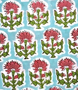 Blue Pink By the Yard Block Print Indian Floral Fabric for Sewing Dressmaking - Bild 1 von 8