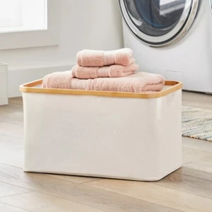Ivory Collapsible Canvas Laundry Basket Storage Bins Baskets Home Organization - Picture 1 of 7