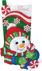 Candy Cane Snowman Stocking Felt Applique Kit 18" Long - Picture 1 of 3