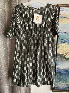 Orla Kiely Uniqlo Top Womens Size M Short sleeve Green/beige Retro - Picture 1 of 8