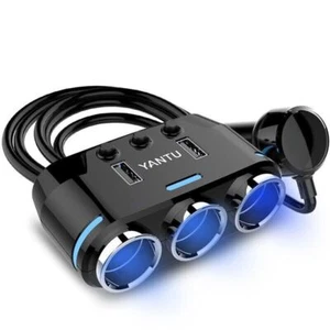 WACWAGNER 3 Way Multi Car Cigarette Lighter Socket Splitter Dual USB Charger ... - Picture 1 of 12