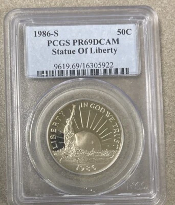 1986-S  50C STATUE OF LIBERTY COMMEMORATIVE HALF DOLLAR PCGS PR69 DCAM - Image 1 of 2