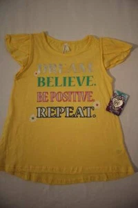 NEW Girls Hi-Low T-Shirt Size XL 14 - 16 Yellow Dream Believe Be Positive - Picture 1 of 2