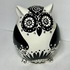 Ceramic Owl Piggy Bank White with Black Designs - 7” x 6” x 5.5”