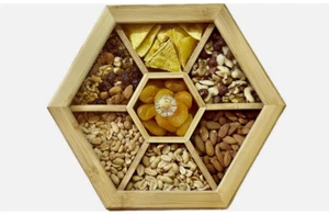 Caja de almacenamiento hexagonal de caramelos de nuez para bocadillos, caja de almacenamiento de bocadillos, 7 compartimentos - Imagen 1 de 7