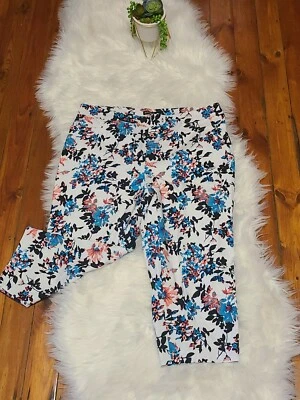 Новый George женщин размер 16W /1 X вязаные брюки с карманами капри цветочный синий  - Изображение 1 из 4