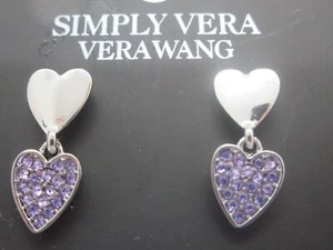 NWT Vera Wang Pair of Pierced Earrings Silvertone and Violet Dangle Drop  - Picture 1 of 5