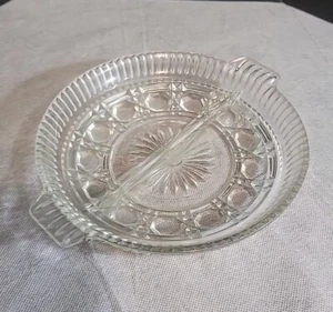 Vintage Federal Glass Windsor Clear Buttons Cane Divided Round Relish Dish Serve - Picture 1 of 4