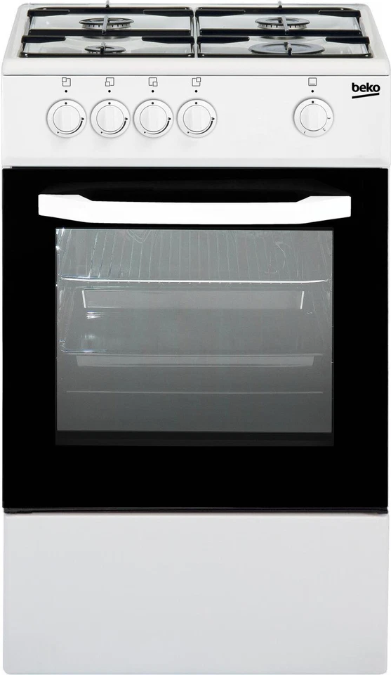 Cucina a Gas 4 Fuochi con Forno a Gas Beko 50x50 cm Coperchio Bianco CSG42001FW - Immagine 1 di 1