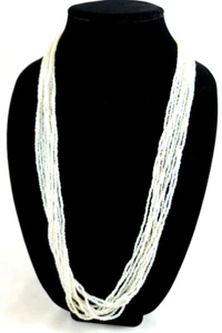 VINTAGE SMALL WHITE BEADED 10 STRAND NECKLACE SIGNED WD - Picture 1 of 7
