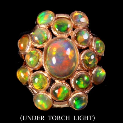 925 Anello Argento Sterling Ovale Opale di Fuoco 9x7mm Gemma Pietra Naturale - Immagine 1 di 4