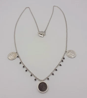Collana argento 925 moneta romana originale gioiello donna chiusura T - Immagine 1 di 4