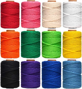Macrame Cord, 3Mm X 396 Yards Natural Cotton Twine, 12 Rolls 4 Strand Colored Ma - Picture 1 of 12