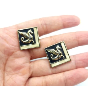 Swank Vintage Cufflinks Winged Horse Mythological Pegasus Square Cuff Links - Picture 1 of 5