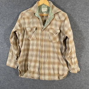 Pendleton Shirt Mens XL Brown Lumberjack Wool Snap Plaid Western 60s Vintage - Picture 1 of 13