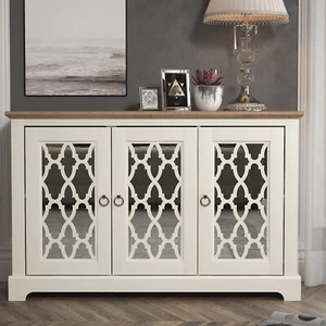 Honiton Narrow Mirrored Sideboard Cabinet Unit Ivory - Picture 1 of 9