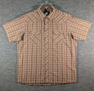 Wrangler Men's Western Shirt 2XL Orange Plaid Pearl Snap Short Sleeve Cowboy - Picture 1 of 13