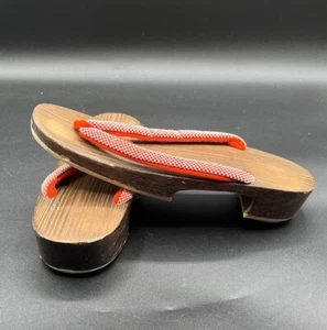 Geta Clogs Japanese Kimono Flip Flops Thong Sandals Wooden Size 9 1/2 Inches - Picture 1 of 5