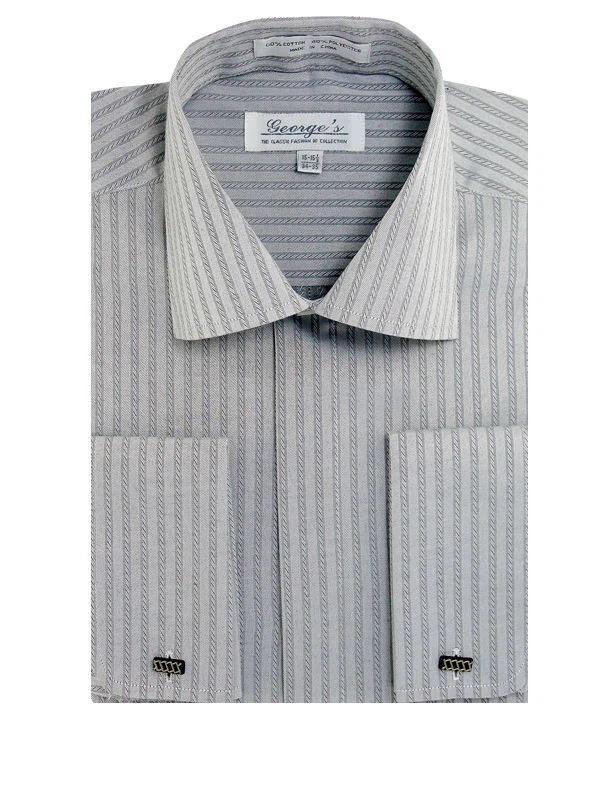 Camisa de vestir para hombre de moda elegancia a rayas puño francés manga larga estilo SG30  Foto 1 de 1