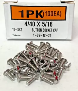 New 4/40 x 5/16" Button Socket Cap Screw, 18-8 Stainless Steel (100ea) - Picture 1 of 3