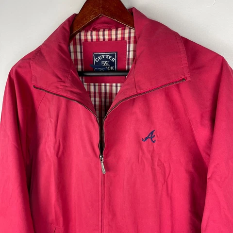 Atlanta Braves Jacket Women Small Pink Red Full Zip Pockets Casual MLB Wind Cover