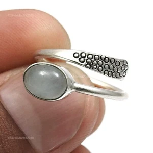 Corona Chakra Piedra Lunar Sólida Plata Esterlina 925 Bisel Banda Anillo Talla K 1/2 - Imagen 1 de 9