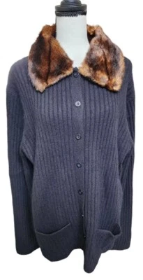 Suéter Jones New York Country Cashmere Angora Talla XL Negro Cuello de Piel Sintética Foto 1 de 4