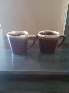 Vintage McCoy Brown Drip Glaze Coffee Mugs Cups D Handle Pottery USA Set of 2 - Picture 1 of 5