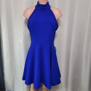 B. Darlin Halter Neck Fit And Flare Dress Junior's Sz 13 / 14 Electric Blue NWT - Picture 1 of 10