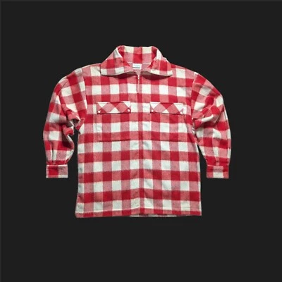 Benetton Wool Blend Red White Checkered Shirt Men Large Oversized Zip Italy - Image 1 of 4