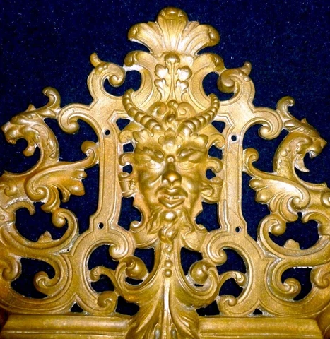 FRENCH BRONZE/BRASS DECOR MOUNT PEDIMENT DEVIL FAUN TWO GRIFFONS Cover