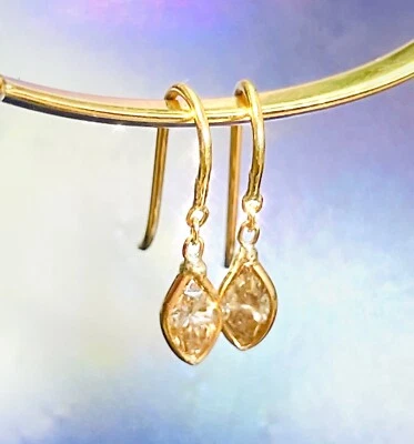 .40CTW Natural Champagne Diamond Marquis Solid 14K Yellow Gold Dangle Earrings - Image 1 of 4