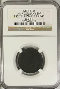 Germany 50 Pfennig 1917 NGC MS 61 UNC Zinc City of Essen Lamb-118.1 Notgeld - Picture 1 of 4