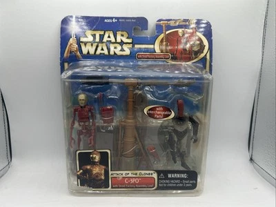 Star Wars 2002 Attack of the Clones C-3PO & BATTLE DROID Factory Geonosis Arena Foto 1 de 4