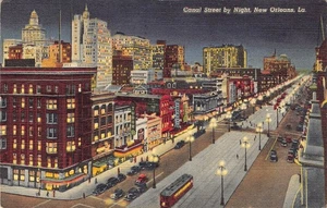 Vintage Canal Street Nachtansicht Postkarte New Orleans LA Leinen - Bild 1 von 2