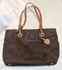Michael Kors Signature Brown Coated Canvas Jet Set East West Tote Bag Handtasche - Bild 1 von 15