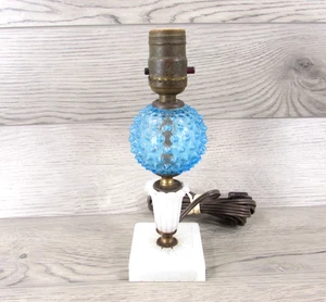 Vintage Blue Hobnail Glass Electric Table Tabletop Boudoir Lamp 9.5” - Picture 1 of 10