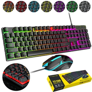 Rainbow LED Gaming Keyboard & Mouse Set Multicolor Changing Backlight Mouse Mice - Picture 1 of 10