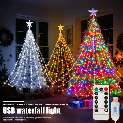 320 LED SHOOTING STAR WATERFALL LIGHT CHRISTMAS XMAS TREE HANGING FAIRY LIGHTS - Image 1 of 4