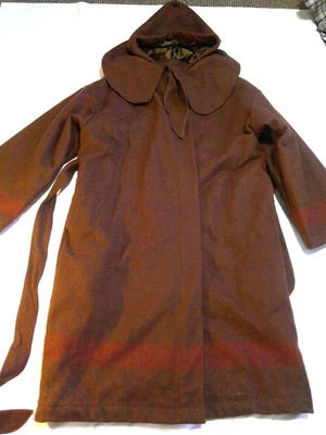 Marrón con Banquete a Rayas Rojas CAPOTE Hombre de Montaña Abrigo de Lana con Capucha Edredón Forrado 1X Foto 1 de 4