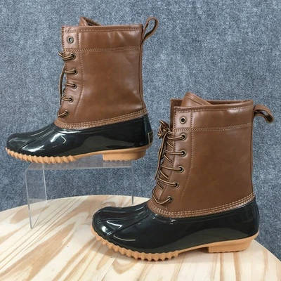 Sporto Duck Boots Womens 8 M Ariel The Original Rain Black Brown Rubber Lace Up - Image 1 of 4