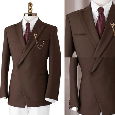 Classic Men Suit Regular Fit Double Breasted Jacket Pants Vest Peak Lapel Formal - Image 1 of 4