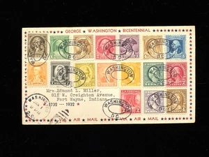 DC WASHINGTON JAN 1 1932 FDC #704-15 WASHINGTON BICENTENNIALS COMPLETE, CACHETED - Picture 1 of 2