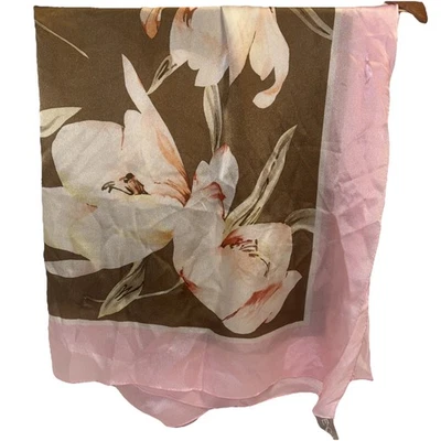 Echo Silk Scarf Square Floral Print Pink White Taupe 34x34 Made In China New - Image 1 of 4