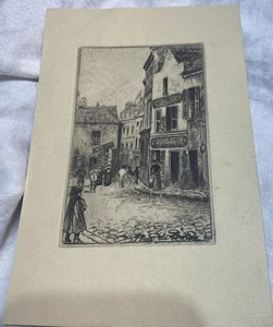 Eugene Delatre Radierung Paris Frankreich Straßenszene Place du Tertre Anfang 1900 - Bild 1 von 8